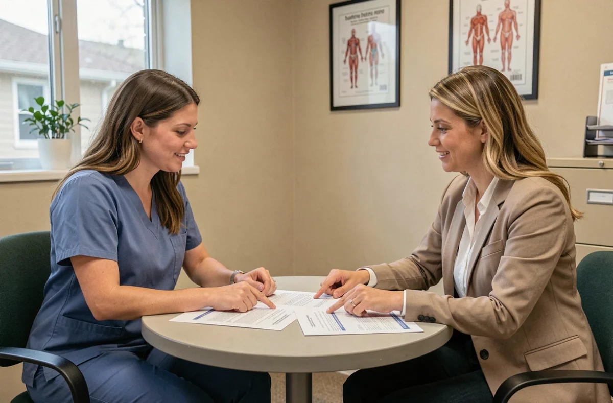 Deux professionnelles de santé discutant des erreurs à éviter avant de s'inscrire en formation d'ergothérapie