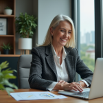 Psychologue femme au bureau avec données salariales