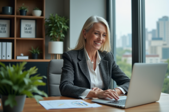 Psychologue femme au bureau avec données salariales