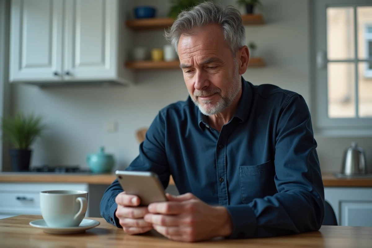 Homme consultant un email de réinitialisation de mot de passe sur son smartphone pour accéder à l'ENT Île-de-France